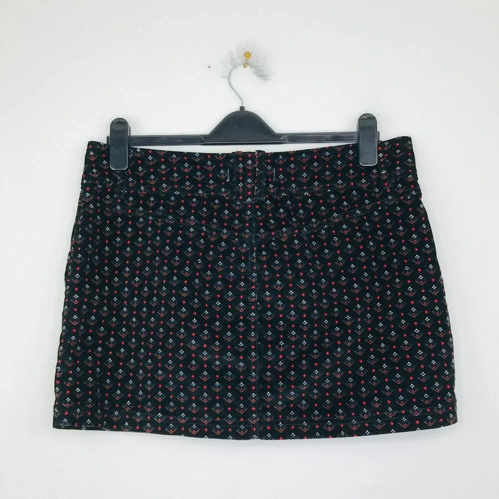 We The Free Women's 31 Mini Skirt Black Geometric Joanie Corduroy Button CD9